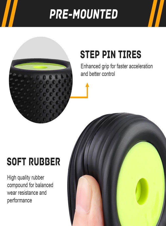CrazyHobby Preglued Tires and Wheels Front & Rear for Losi Mini-T 2.0 (Green Rims) - Image 3
